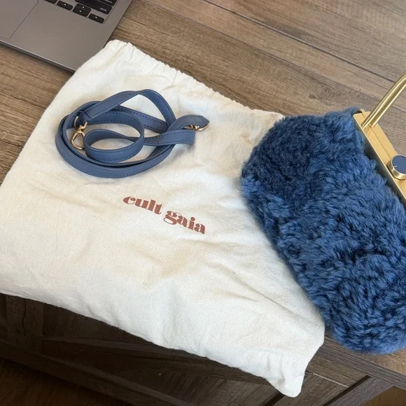 Cult Gaia Blue Textured Mini Bag with Gold Handle - Picture 5 of 5